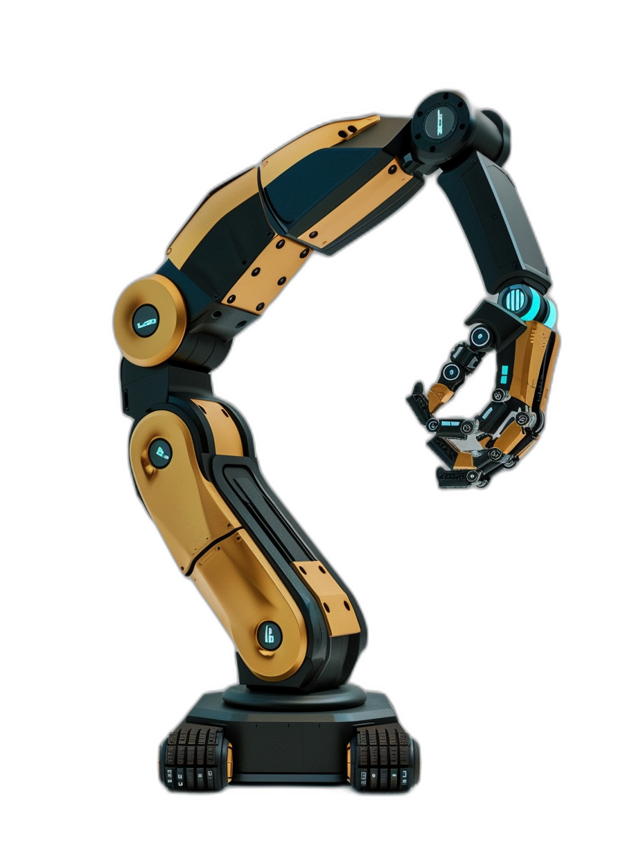 3/4 view, black background, cyberpunk dark yellow and blue robot arm in the style of detailed renderings, light gold and bronze colors, [Toyen](https://goo.gl/search?artist%20Toyen) inspired, side perspective