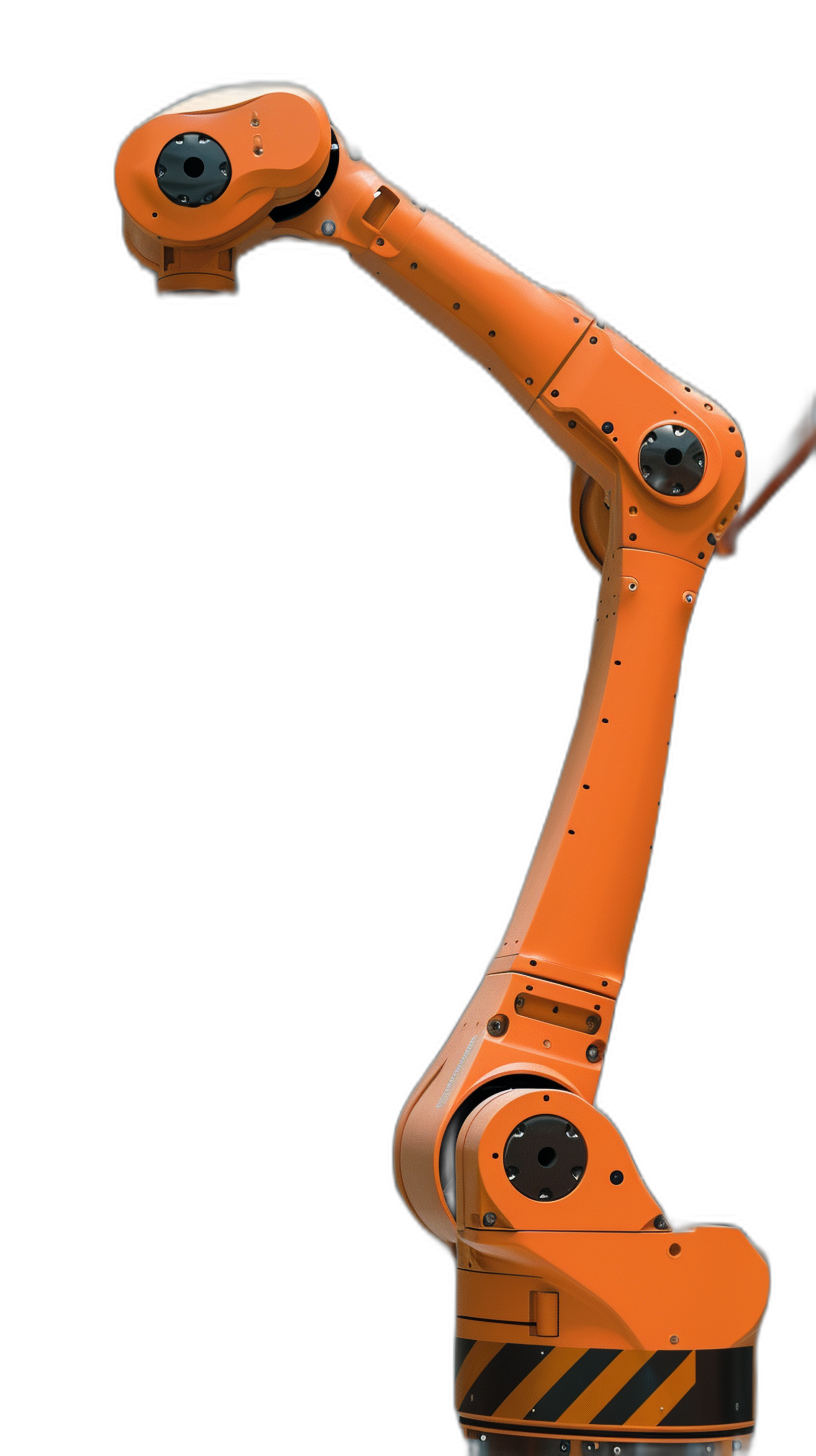 orange industrial robot arm on black background, high resolution photography