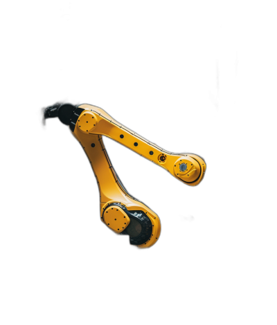 A yellow robot arm on a black background, in a high resolution, professional photograph, in the style of an award winning photographer.
