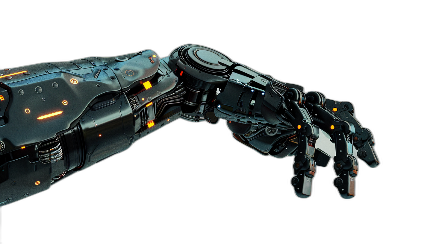 3d render of cyberpunk robot arm, side view on black background, octane rendering, high resolution photography, insanely detailed, fine details, isolated object, stock photo