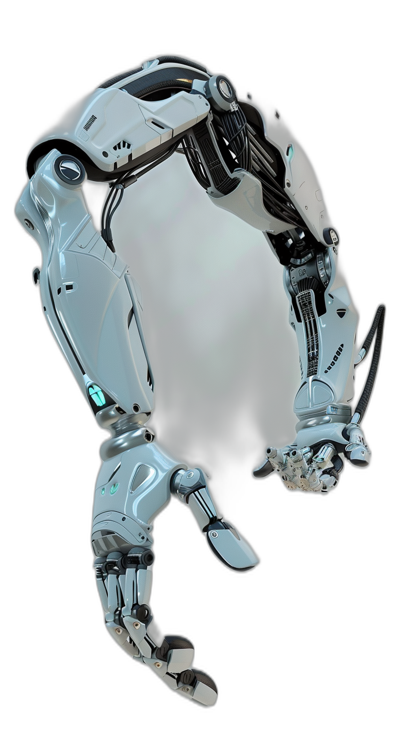 3d render of robot rhino head and arm, floating in the air on black background, white metal with green details, minimalistic design, high resolution photography, insanely detailed, fine details, isolated plain, stock photo quality