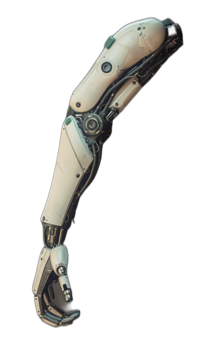 3/4 view of a cyberpunk white bionic arm with a black background, in the style of concept art