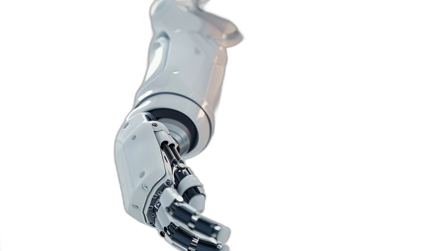 Closeup of a robotic arm on a black background, a white robotic hand with a mechanical sleeve holding something, isolated on a dark background, a 3D rendered illustration in the style of a close up, high resolution photograph, insanely detailed stock photo.