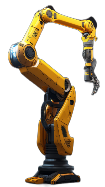 yellow and black industrial robot arm on black background, concept art in the style of [Raphaelle Peale](https://goo.gl/search?artist%20Raphaelle%20Peale) knepfus, high resolution, high detail, high quality