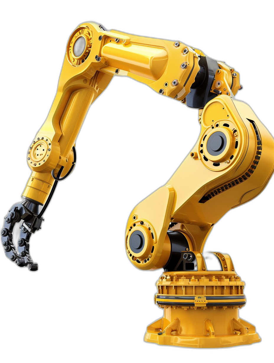 yellow robotic arm on black background, high resolution digital photography in the style of industrial design renderings, industrial machinery aesthetics,