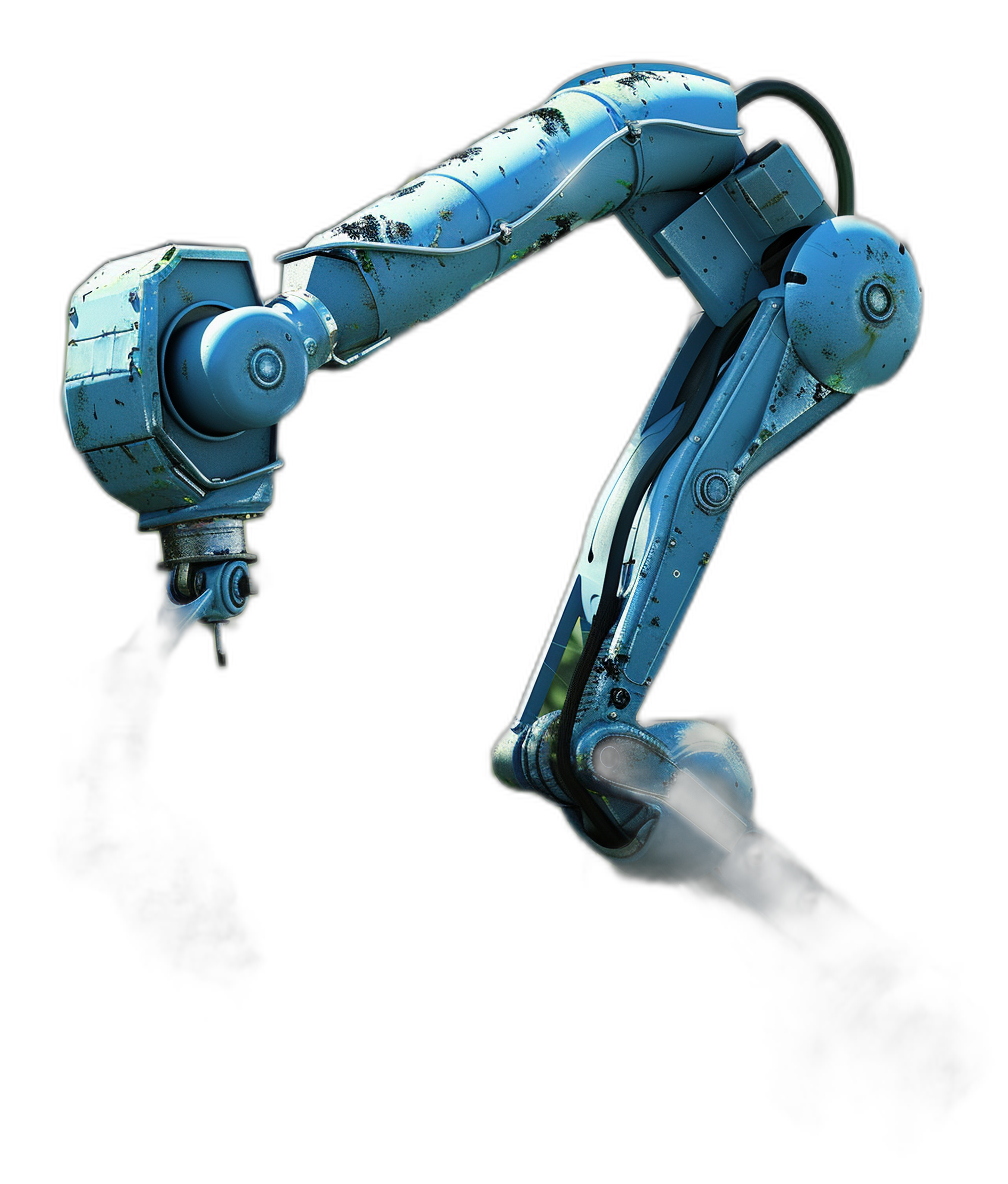 blue robotic arm, on black background, hyper realistic, high resolution photography