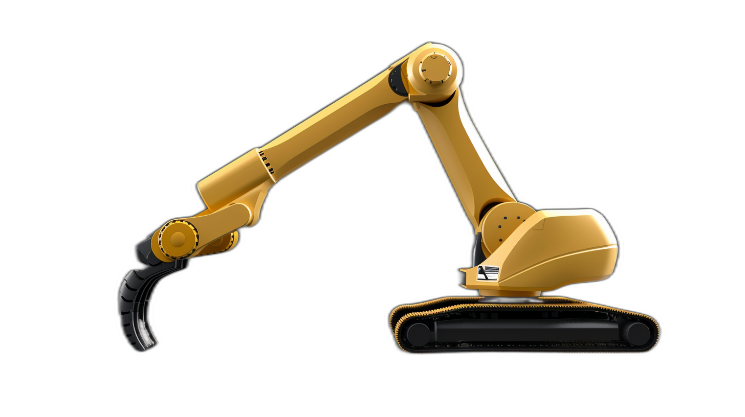 3d render of yellow robot excavator arm on black background, side view, minimalistic style, studio light, high resolution photography