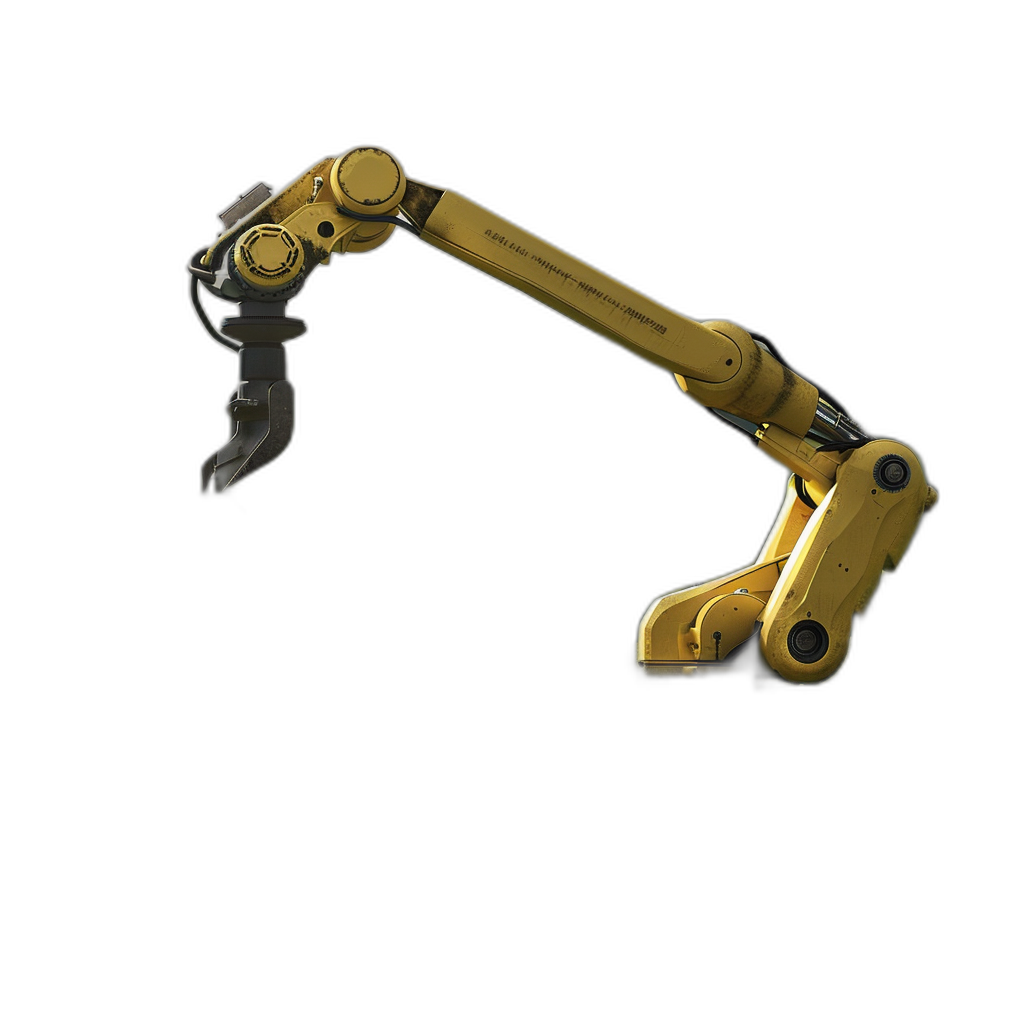 3d render of yellow robotic arm on black background, side view