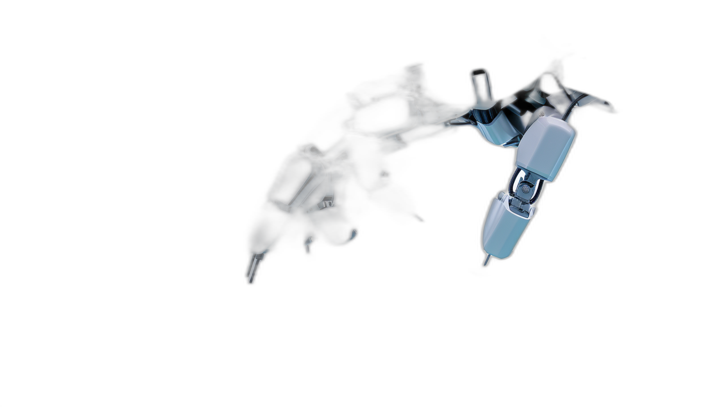 A robotic arm floating in the air holding an electric hair clipper against a black background in a high resolution photograph, with insanely detailed fine details of the isolated object in the style of stock photo imagery.