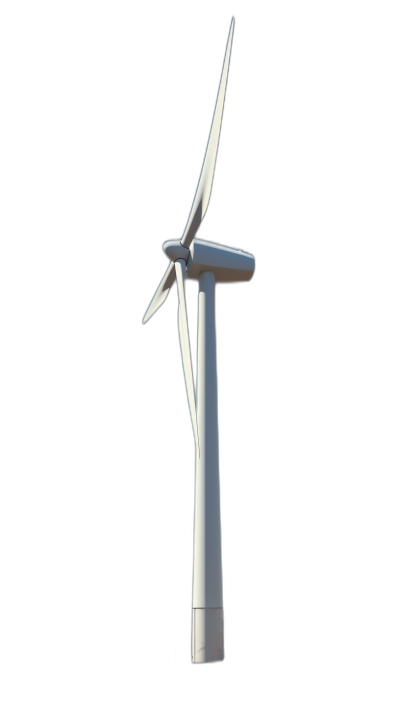 White wind turbine, simple design, on black background, 3d rendering, isometric view, minimalistic style, low detail, high resolution, no shadowing, no gradient shading, no reflections, no reflections, no shadows, no reflections, no reflection