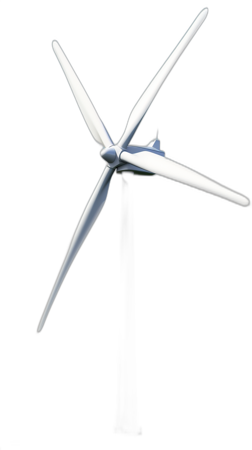 white wind turbine against a solid black background in the style of photorealistic, high resolution photography