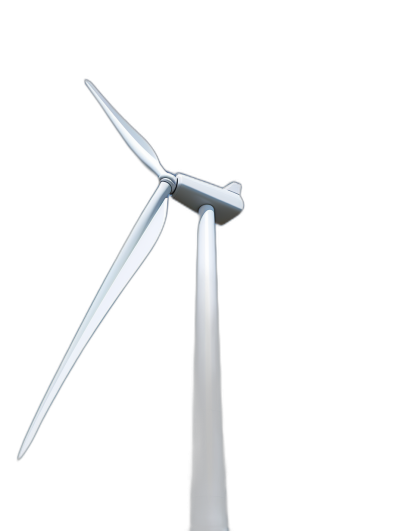 White wind turbine, on black background, low angle shot, photo realistic, high resolution, high detail, cinematic