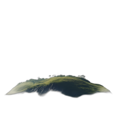 A lowpoly 3D model of the mountain range between California and Alaska, with a dark black background, seen from above and illuminated by natural light. The mountains form an oval shape with some gentle slopes at their edges. In front is green grass on top, and below there is water that reflects sunlight. This photo was taken using a Canon EOS R5 camera with an aperture of f/2.0, shutter speed of 64s, ISO 800, and focal length of 79mm in the style of natural landscape photography.