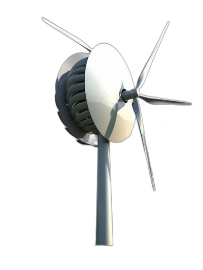 A wind turbine with white blades and a black background, isometric view, in the style of blender rendering, 3D render, high resolution photography, high detail, high quality.