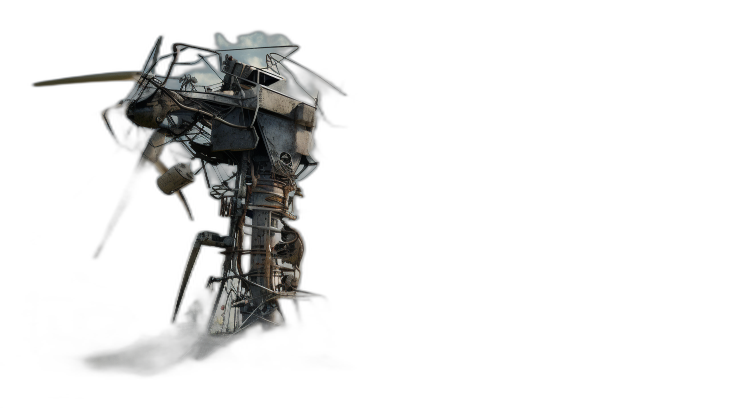 A black background with an object made of scrap metal and wire in the style of dark art, in the shape of mechanical exoskeletons in the style of cyberpunk, dark fantasy, game asset, dark, gritty, detailed texture, photorealistic, octane render, unreal engine.