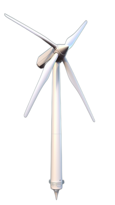 White wind turbine, black background, hyper realistic, high resolution photography