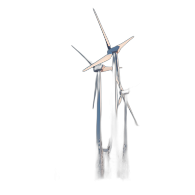 Photorealistic wind turbines against a black background, cinematic lighting with high contrast, shot with a Sony Alpha A7 III from below and centered in the frame in a symmetrical style, hyper realistic and very detailed in the style of shot on film stock with a zoomed out view.