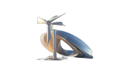 A white wind turbine with blades shaped like high heels, on a black background, product design renderings in the style of futuristic style, organic minimalism, high resolution, high detail, 3D rendering, high quality, high contrast, wideangle lens, ambient light.