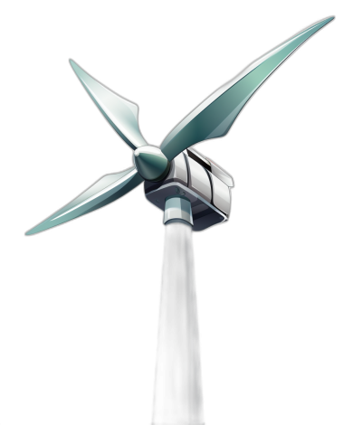 A wind turbine with three blades, the top two blades and bottom one serving as an electric generator on a black background, a concept design for energy creation, with high resolution and clear details in the professional photography style, with a depth of field effect.