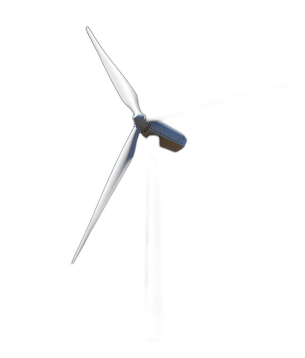 A wind turbine in a simple and minimalistic style on a pure black background, the white object rendered in 3D with Octane render, studio lighting providing high resolution, high detail and high quality in a super realistic and hyper detailed style with high dynamic range, as if taken with professional photography equipment capturing HDR and high contrast with a sharp focus and wide angle lens, volumetric light illuminating the front view in a closeup shot with no shadows.