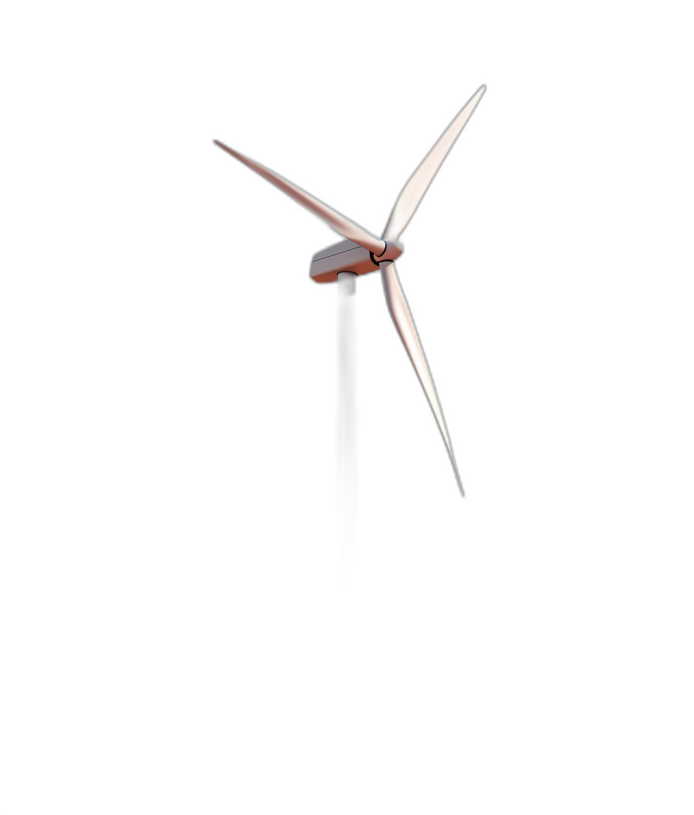 3D wind turbine, simple design, floating in the air, on a black background, in a minimalistic style, with high resolution, rendered in Octane, for product photography, with bright and soft lighting, no shadows, with a centered composition, of an isolated object, in a close up shot.