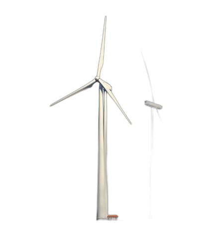 A wind turbine with blades and the tip of one blade broken off, isolated on black background, 3d rendering, simple design, white color, high resolution, 85mm lens, sharp focus, studio lighting,