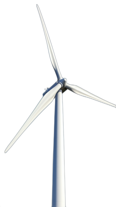 White wind turbine against black background, low angle view, closeup, photorealistic, high resolution photography