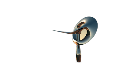 A single [Silver Horn](https://goo.gl/search?artist%20Silver%20Horn), floating in the air on a black background, is a modern sculpture with curves, designed in the style of Noguchi, rendered using Cinema4D, made of liquid metal, with golden light shining from behind it, created using Blender software. It has an elegant design that creates depth through perspective photography techniques. The overall composition conveys high quality, modern aesthetics, and the use of light to highlight its shape.