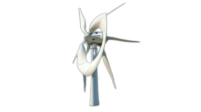 A wind turbine, white body with blue blades, black background, 3D rendering, simple style, cartoonish and cute, full of vitality and youthful energy. The details on the wings show that they have been designed to be lowcontrast in color and highdefinition, making them easy for children's illustration. A threedimensional model is used as an avatar. It has a simple shape and strong sense of light and shadow, presenting sharp edges and glossy texture.,,in