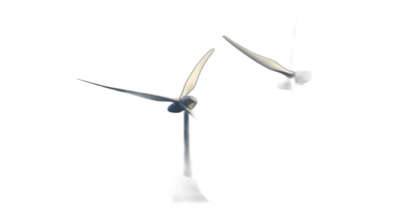 A wind turbine in the air with its blades spinning against a pure black background in a low angle shot closeup, rendered in the style of Octane Render with a minimalist and high resolution cinematic style featuring bright white and dark blue tones with volumetric lighting on a simple pure black background.