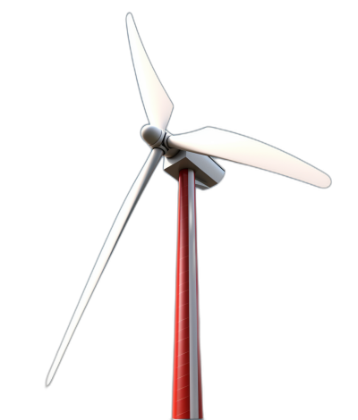 3D rendering of a wind turbine with a simple design and red and white color theme, isolated on a black background with low detail, in the style of Pixar.