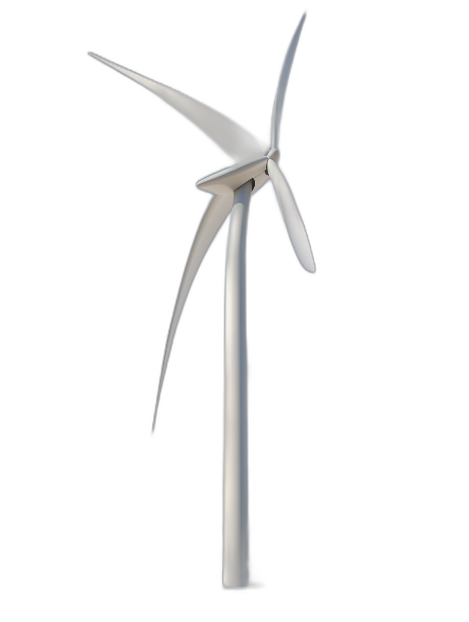 3d render of wind turbine, on black background, white color, simple design, white outline, no shadows, no shadowing, octane rendering, high resolution, hyper realistic