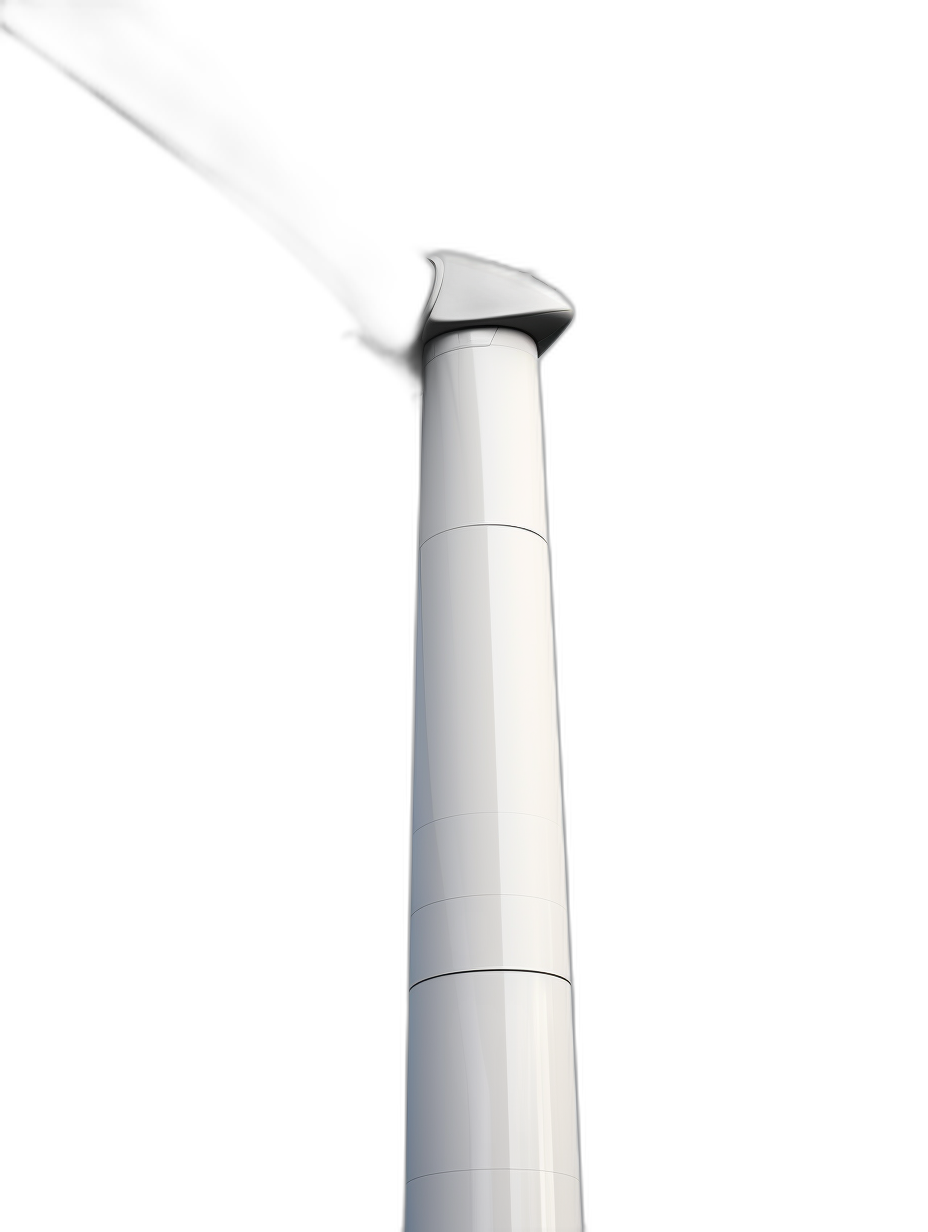 White wind turbine tower, closeup on black background, hyperrealistic photography, in the style of photography.