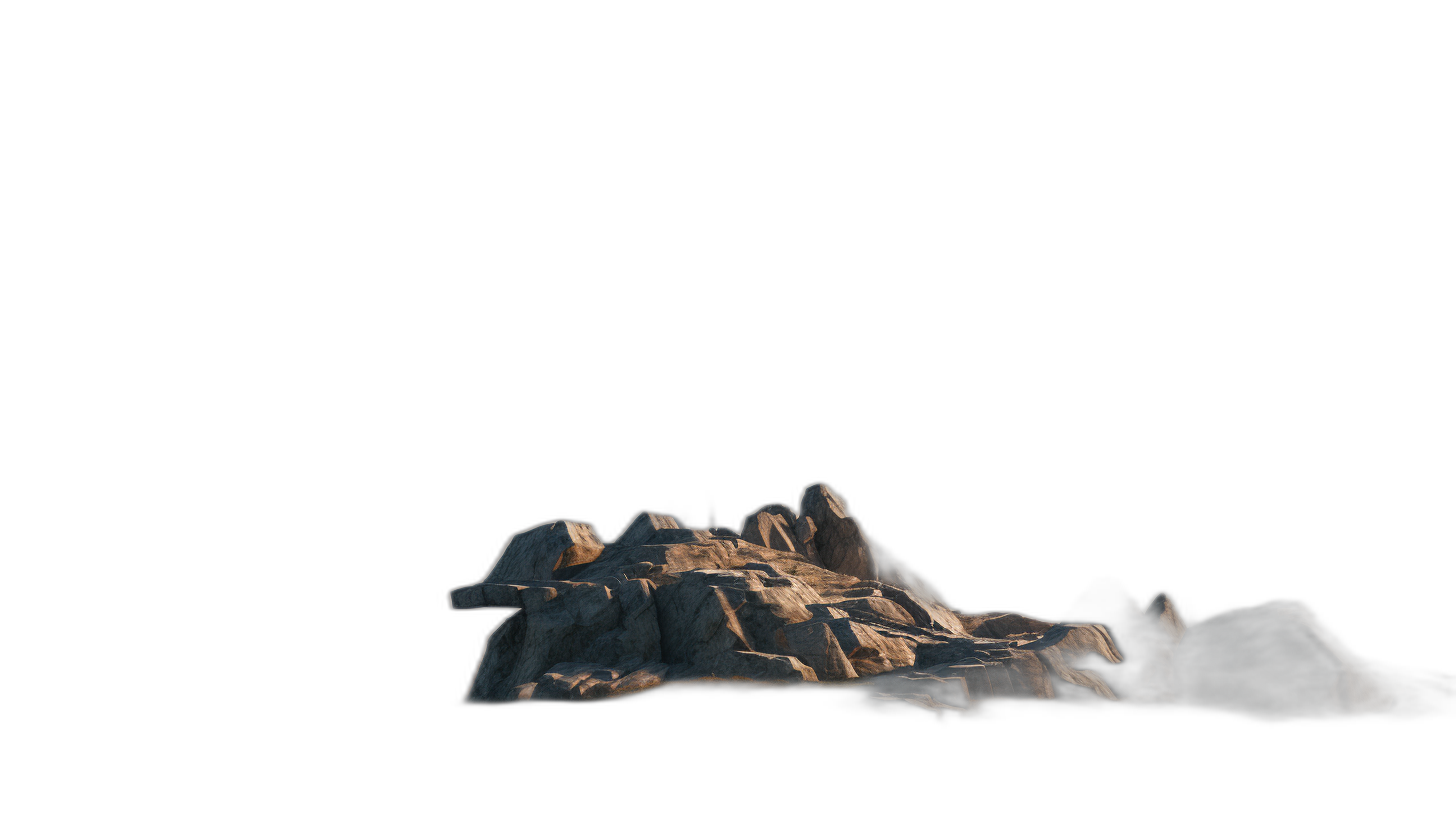 Low angle view of a small rocky hill against a dark background in low light, in the style of unreal engine.