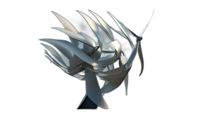 3d model of an abstract white metal sculpture with sharp edges and blades, black background, render,