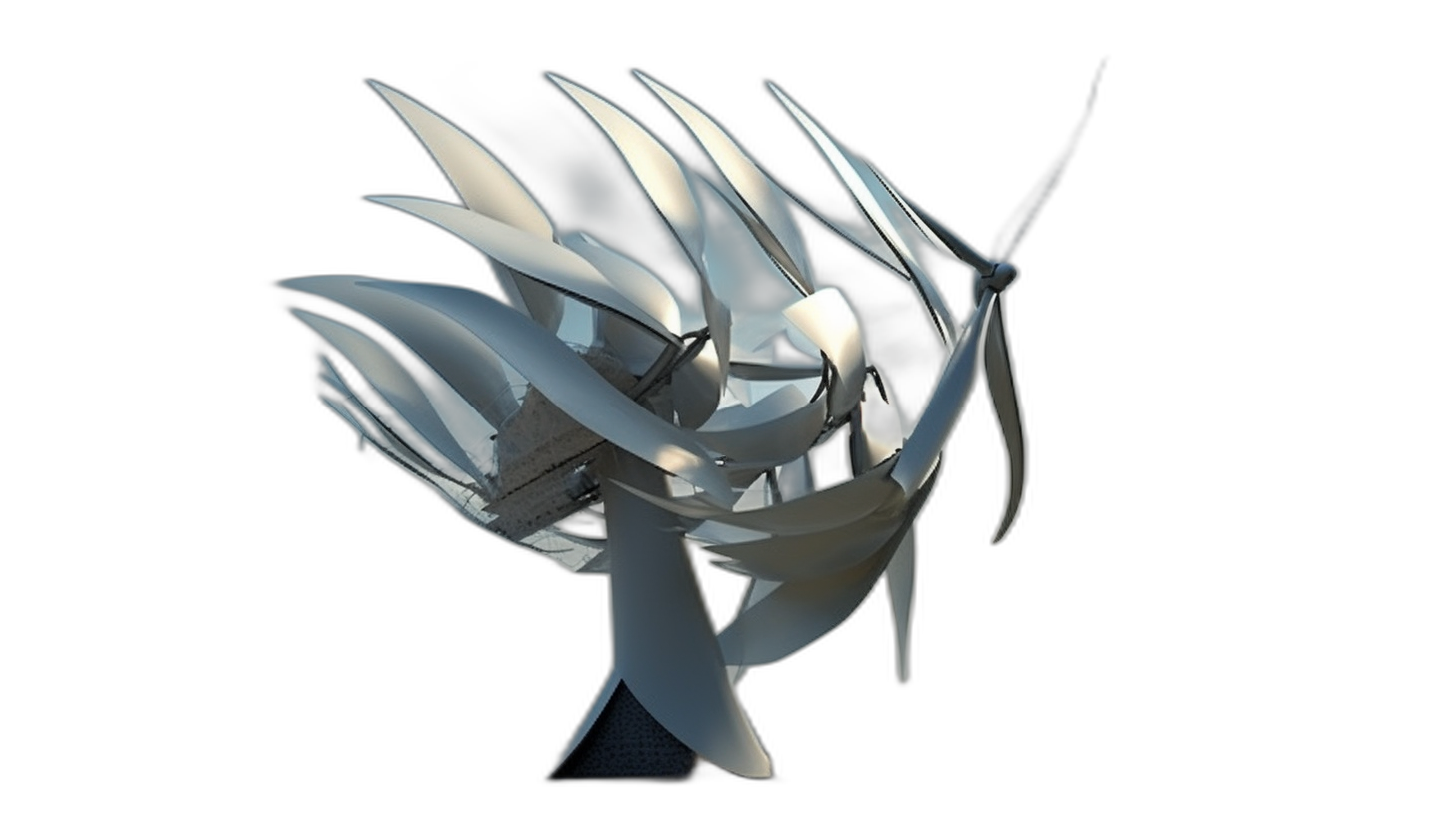 3d model of an abstract white metal sculpture with sharp edges and blades, black background, render,