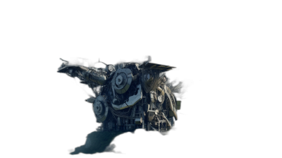 A dark black background with an engine floating in the center, topdown view, game art style, 3D rendering, high resolution, ultra detailed, low angle shot, white smoke and dust, dark silver metallic color scheme, high contrast, and mysterious atmosphere. The machine is made of metal material and has multiple gears on its surface. It features complex mechanical structures that highlight details. High saturation, sharp light effects add to it's overall visual impact.