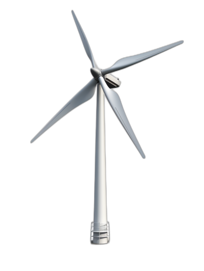 3d render of wind turbine on black background, no shadows, low angle shot, simple design, white and grey colours, no reflections, hyper realistic, highly detailed, no blur