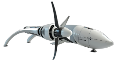 3d render of spaceship with propeller engine, white and black on solid background