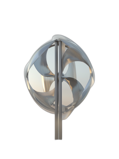 A wind turbine with four blades, a silver circular body and three glass bulbs on the front of it is isolated against black background. Octane render, high resolution,