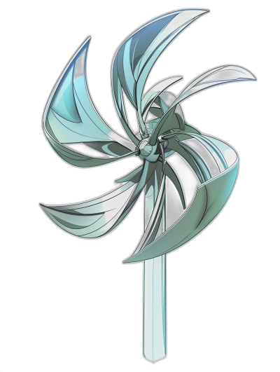 A windmill in the shape of an aquamarine character, with silver metal wings and white flowing hair. The background is black. Cartoon style in the style of DSLR [Atey Ghailan](https://goo.gl/search?artist%20Atey%20Ghailan). Vector graphics. Black background. A sticker design graphic art design for game card, with clear edges on all sides, no shadows or reflections. High resolution.