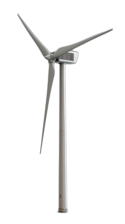 Realistic wind turbine on a black background, with no shadows or reflections, in a hyper realistic and very detailed style, with studio lighting and high resolution photography, in the style of Hasselblad X2D.