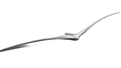 flying wind turbine in the shape of long bird wings, minimalistic style, in the style of black background, monochrome, 3d render, product shot, flying through the air, side view, no perspective, no depth of field, white and grey color tones, only wings visible, no body, no feathers, simple and elegant, high contrast, sharp edges, pure design, clean lines, minimal details, professional photography, studio lighting, octane rendering, high resolution