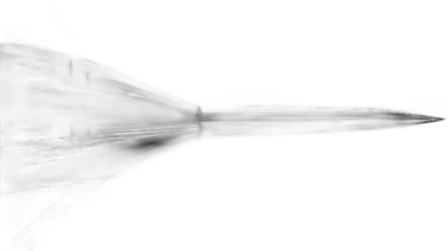 A simple, white bullet with light effects on the tip flying in a black background, long exposure, closeup, in the style of illustration, high resolution, high detail, digital art, no blur, no bokeh, a black and dark grey gradient, no mock up, no logo