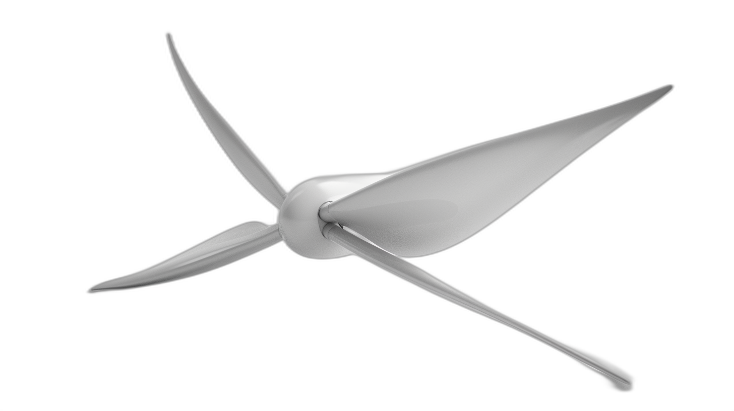 A wind turbine with wings like the shape of an airplane, white color on a black background, a simple and elegant style, rendered in the style of Cinema4D, minimalist sculptor, rendered in the style of blender, sharp focus, studio lighting, high resolution