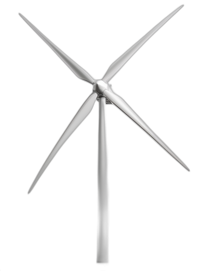 A wind turbine, white on a black background, with high contrast, in the hyper realistic style, photography, raw, cinematic, top down view.