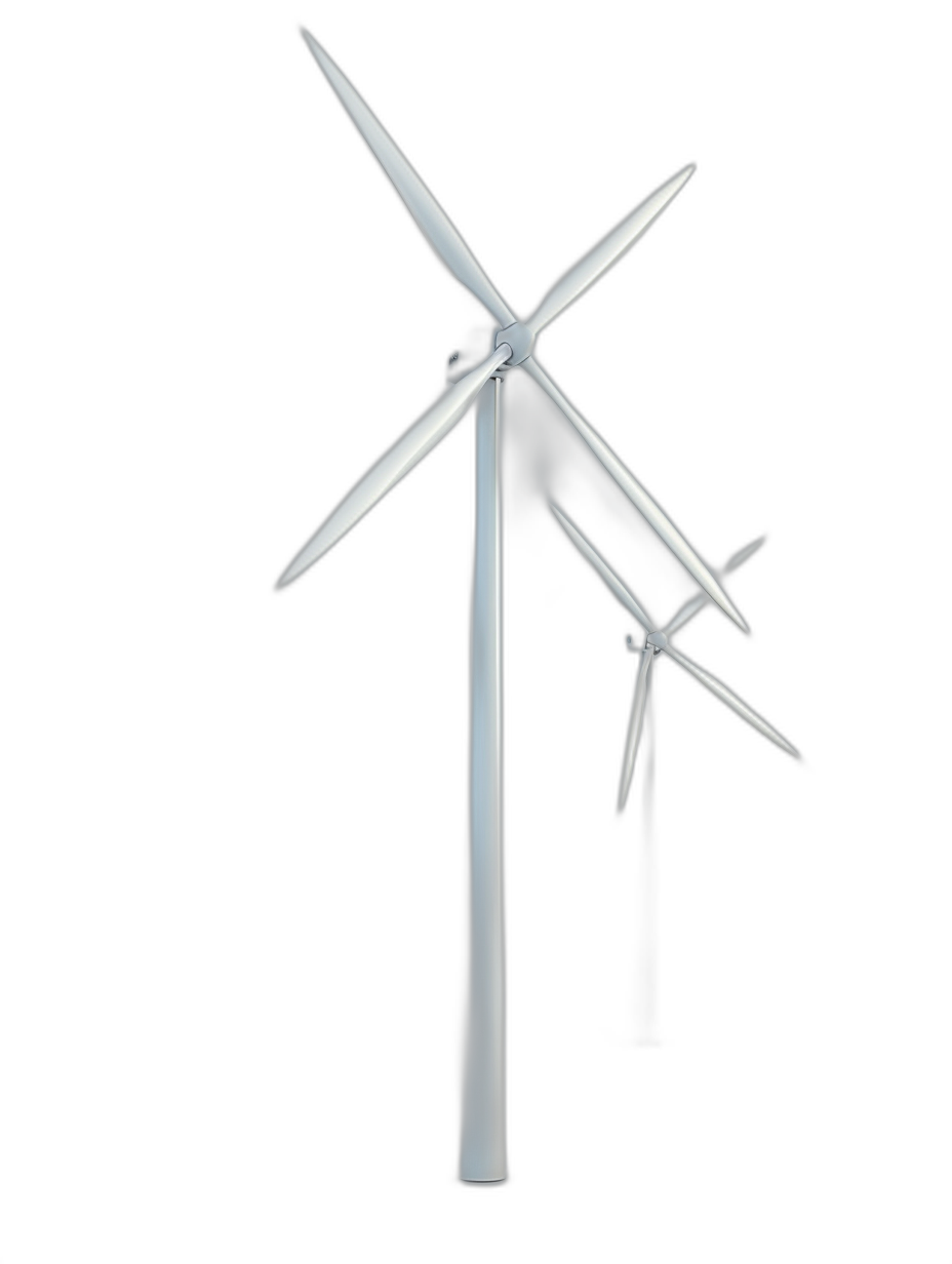 A wind turbine, white metal, simple structure, threedimensional effect, black background, solid color, minimalist style, 3D rendering, high resolution, fine details, clear focus, studio lighting.