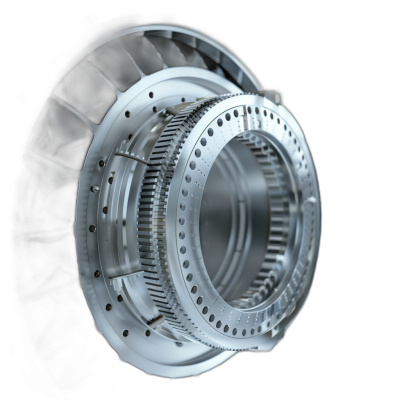 3d rendering of an aircraft engine in the center, isolated on black background, focus stacking, industrial design, 20 megapixels, industrial photography, light gray and silver, industrial engine parts with gears, circular metal ring and translucent glass structure