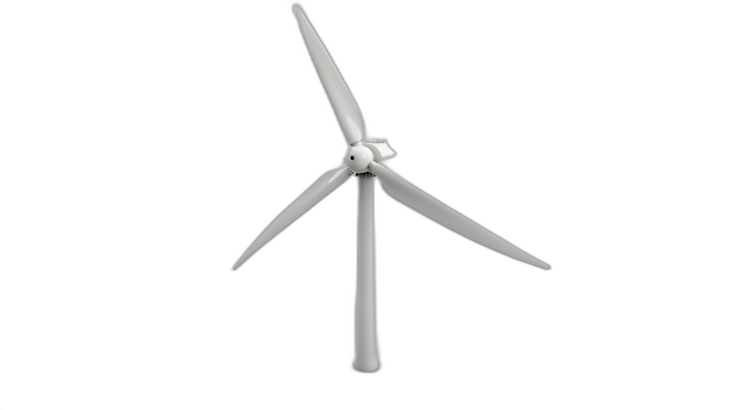 A wind turbine in the style of white color on a black background, 3D rendering in a simple style with a simple and clean background at high resolution with high detail.