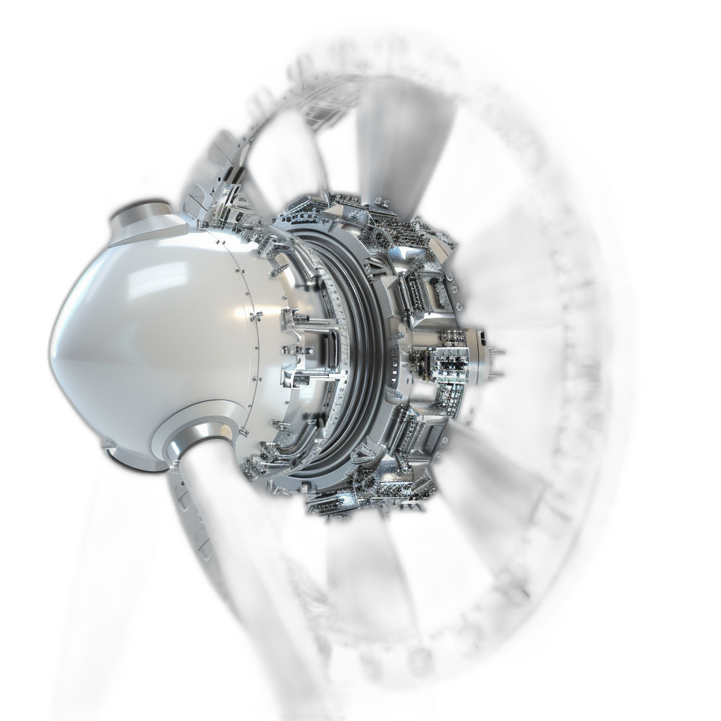 3D render of a white engine with air Victorian style, on a black background, with a fisheye lens effect, motion blur, soft light, ultra realistic, hyper detailed